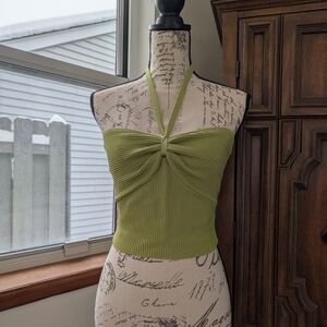 Windsor Chartreuse Ribbed Halter Crop Top